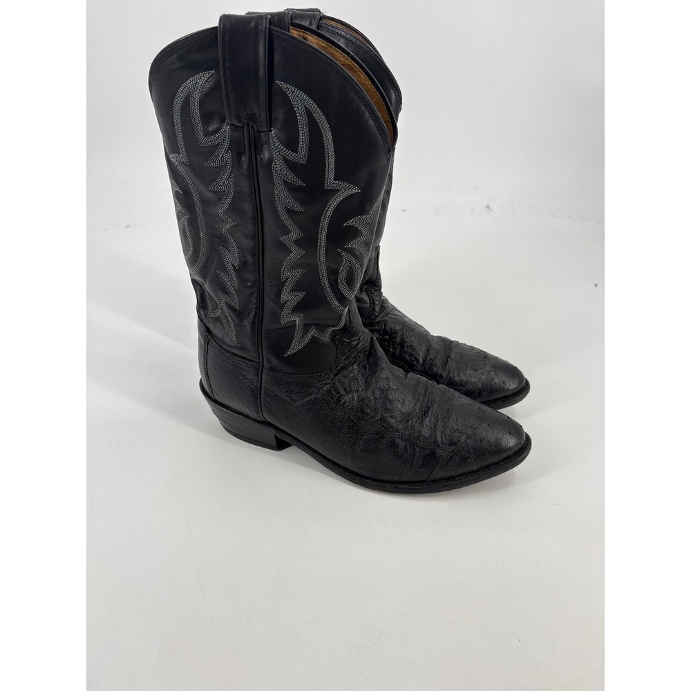 Tony Lama Mens Black Ostrich Leather Western Cowboy Boots Y2060 10 EE